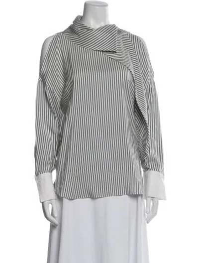 Pre-owned Brunello Cucinelli Silk Striped Blouse In Grey/white