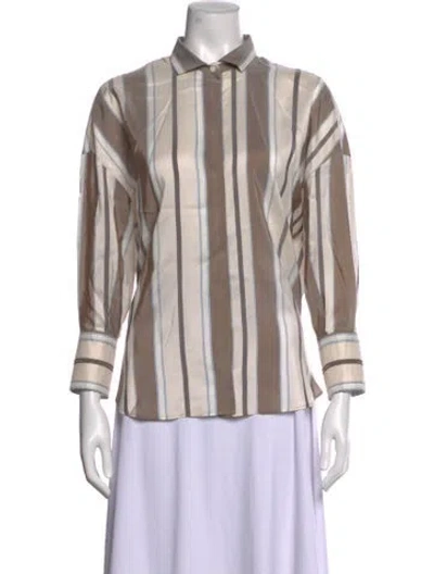 Pre-owned Brunello Cucinelli Silk Striped Blouse In Neutrals
