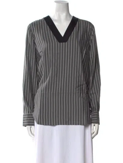 Pre-owned Brunello Cucinelli Silk Striped Blouse W/ Tags In Multi