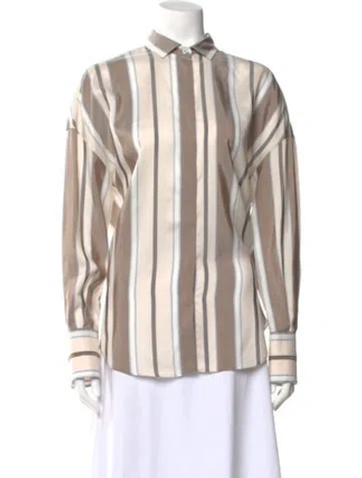 Pre-owned Brunello Cucinelli Silk Striped Blouse W/ Tags In Neutral