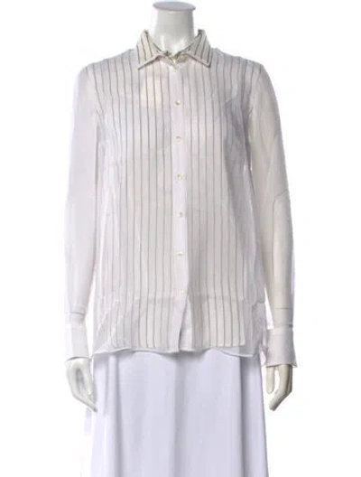 Pre-owned Brunello Cucinelli Silk Striped Blouse W/ Tags In Neutrals
