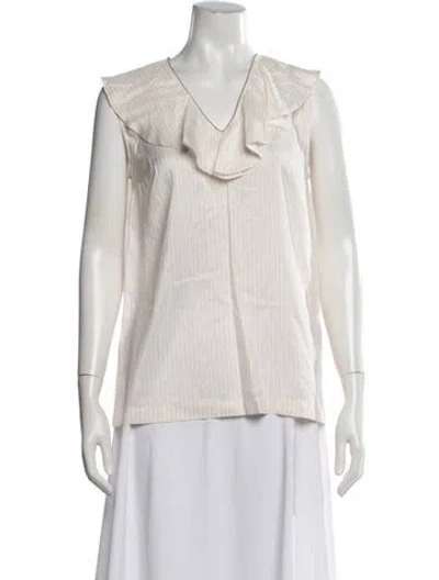 Pre-owned Brunello Cucinelli Silk Striped Blouse W/ Tags In Neutrals