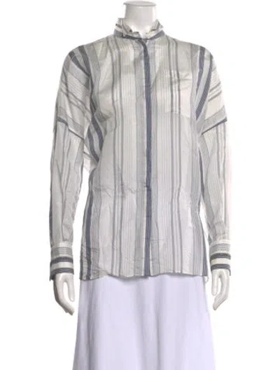 Pre-owned Brunello Cucinelli Silk Striped Blouse In White