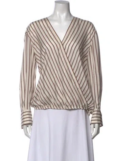 Pre-owned Brunello Cucinelli Silk Striped Blouse In White