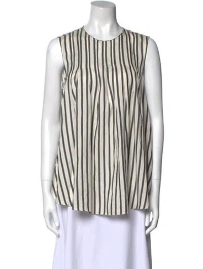 Pre-owned Brunello Cucinelli Silk Striped Blouse In White