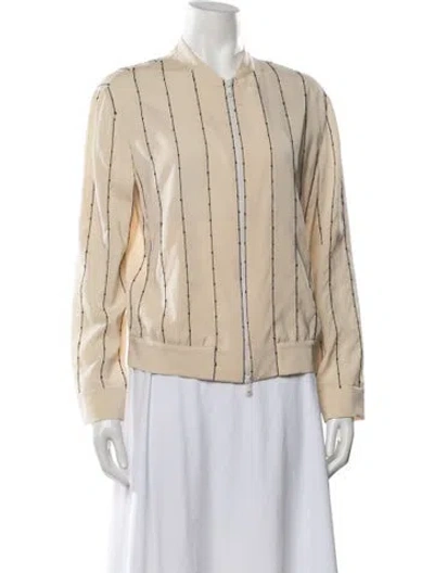 Pre-owned Brunello Cucinelli Silk Striped Bomber Jacket In Neutral