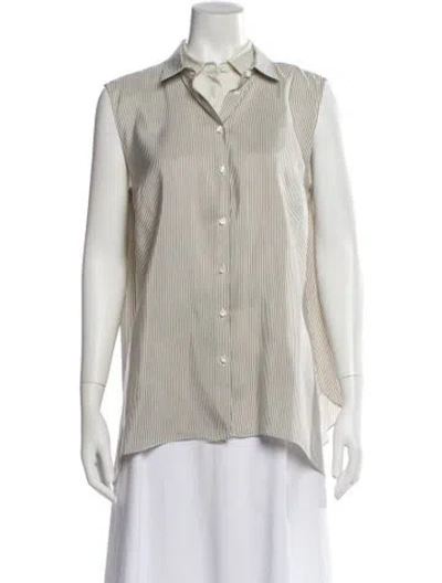 Pre-owned Brunello Cucinelli Silk Striped Button-up Top In Gray