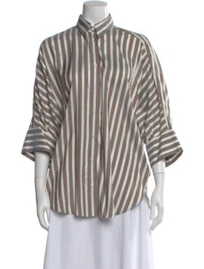 Pre-owned Brunello Cucinelli Silk Striped Button-up Top In Multi