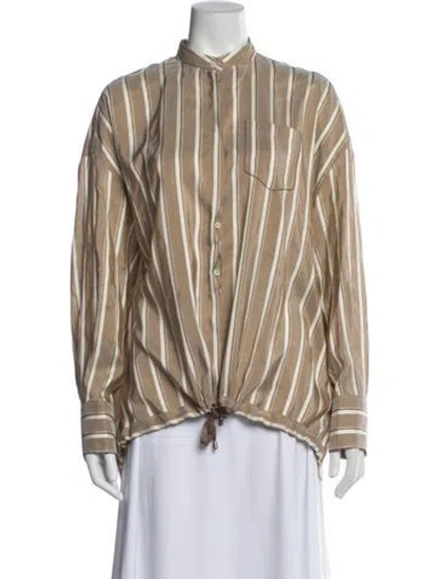 Pre-owned Brunello Cucinelli Silk Striped Button-up Top In Neutral