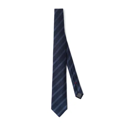 Brunello Cucinelli Silk Striped Tie In Blue