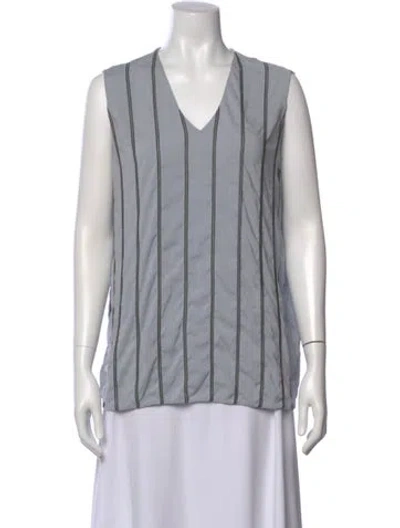 Pre-owned Brunello Cucinelli Silk Striped Top In Blue