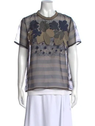 Pre-owned Brunello Cucinelli Silk Striped Top In Gray