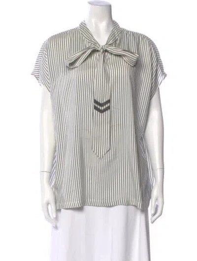 Pre-owned Brunello Cucinelli Silk Striped Top In White