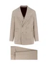 Brunello Cucinelli Men Silk Suit With Pinstripe Motif In Neutral
