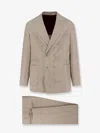Brunello Cucinelli Men Silk Suit With Pinstripe Motif In Neutral