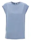 Brunello Cucinelli Silk Cap Sleeve T-shirt With Keyhole Back In Blue