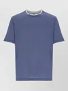 Brunello Cucinelli Silk Blend Crew Neck T Shirt Contrast Trim In Blue