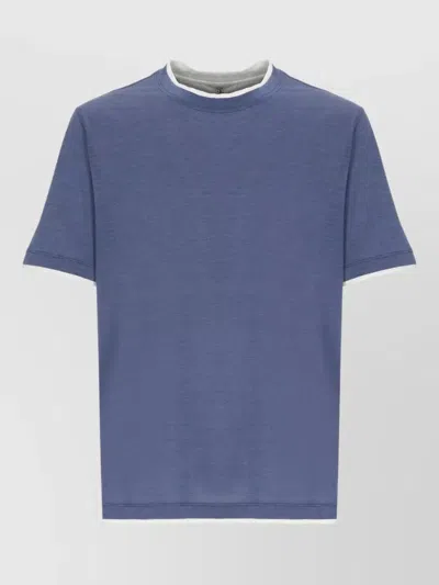 Brunello Cucinelli Silk Blend Crew Neck T Shirt Contrast Trim In Blue