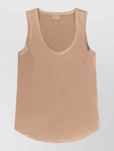 Brunello Cucinelli Silk Tank Scoop Neck Satin Finish In Brown