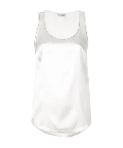 BRUNELLO CUCINELLI BRUNELLO CUCINELLI EMBELLISHED SATIN TANK TOP
