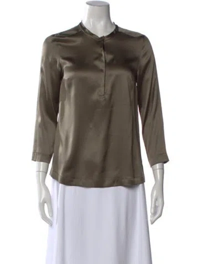 Pre-owned Brunello Cucinelli Silk Three-quarter Sleeve Blouse In Green