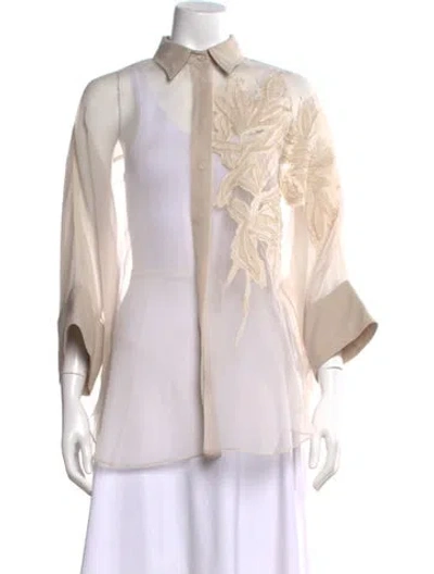 Pre-owned Brunello Cucinelli Silk Three-quarter Sleeve Blouse W/ Tags In Neutral