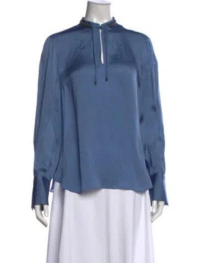 Pre-owned Brunello Cucinelli Silk Tie Neck Blouse In Blue