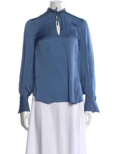 Pre-owned Brunello Cucinelli Silk Tie Neck Blouse In Blue