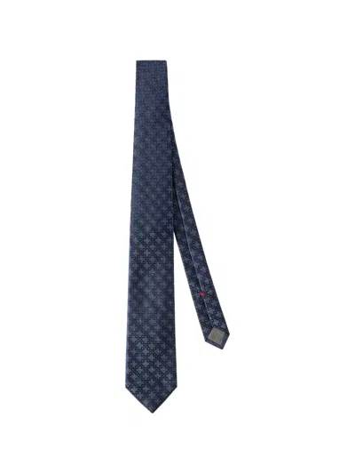 Brunello Cucinelli Silk Tie With Geometric Floral Pattern In Blue