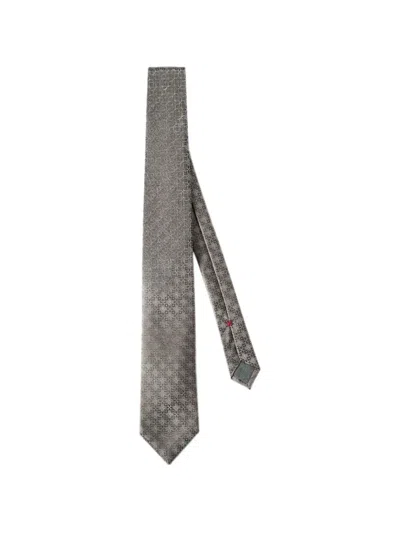 Brunello Cucinelli Silk Tie With Geometric Floral Pattern In Gray