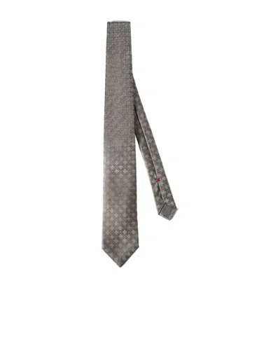 Brunello Cucinelli Silk Tie With Geometric Floral Pattern In Gray