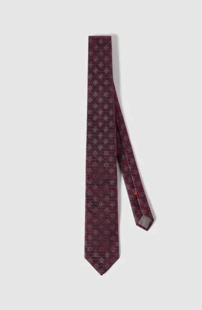 Brunello Cucinelli Silk Tie With Geometric Pattern In Burgundy