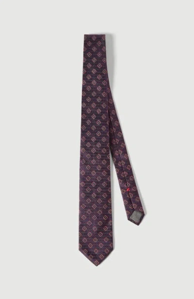 Brunello Cucinelli Silk Tie With Geometric Pattern In Burgundy