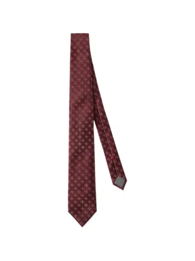 Brunello Cucinelli Silk Tie With Geometric-floral Pattern In Burgundy