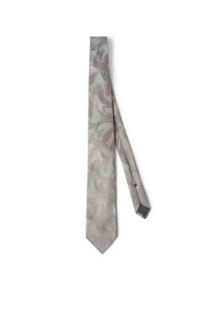 Brunello Cucinelli Silk Tie With Pattern In Yuta