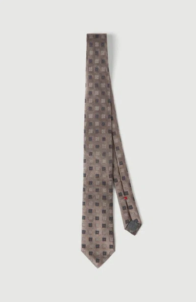Brunello Cucinelli Silk Tie With Squares Pattern In Brown