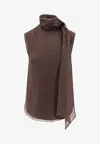 Brunello Cucinelli Women Crispy Silk Top With Lavalliere And Monili In Brown