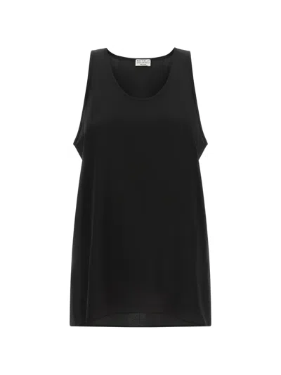 Brunello Cucinelli Monile Silk Top Sleeveless Round Neckline In Black