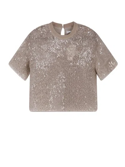 Brunello Cucinelli Women Silk Top With Sequins In Multi