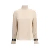 Brunello Cucinelli Women Silk Turtleneck Blouse With Precious Bracelets In Neutral