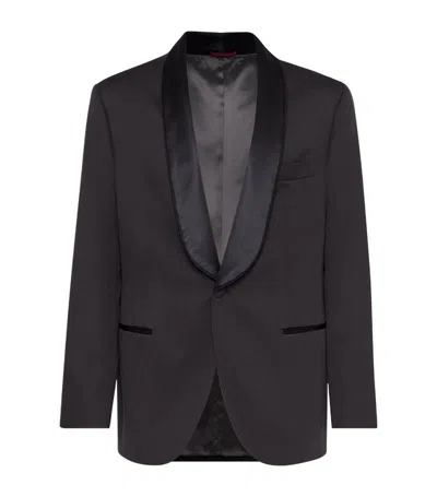Brunello Cucinelli Men's Silk Twill Tuxedo Jacket With Shawl Lapels And Piping In Black