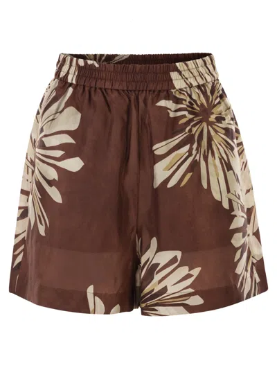 BRUNELLO CUCINELLI BRUNELLO CUCINELLI SILK TWILL SHORTS WITH FLORAL PRINT AND ELASTICATED WAISTBAND