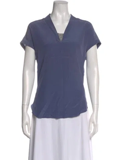 Pre-owned Brunello Cucinelli Silk V-neck Blouse In Blue