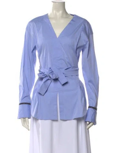 Pre-owned Brunello Cucinelli Silk V-neck Blouse In Blue
