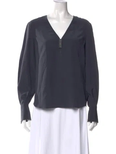 Pre-owned Brunello Cucinelli Silk V-neck Blouse In Blue