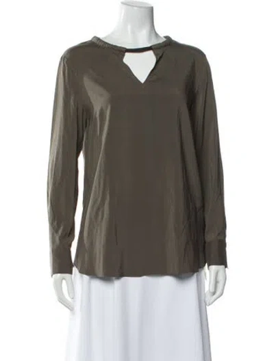Pre-owned Brunello Cucinelli Silk V-neck Blouse In Gray