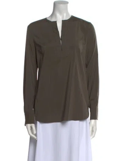 Pre-owned Brunello Cucinelli Silk V-neck Blouse In Green