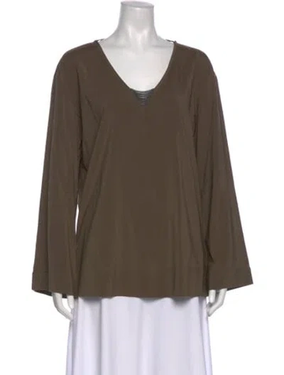 Pre-owned Brunello Cucinelli Silk V-neck Blouse In Green