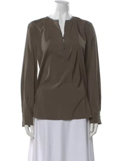 Pre-owned Brunello Cucinelli Silk V-neck Blouse In Green