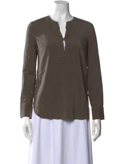 Pre-owned Brunello Cucinelli Silk V-neck Blouse In Grey